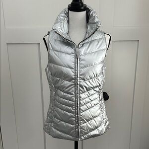 Talbots Shiny Silver Quilted Vest